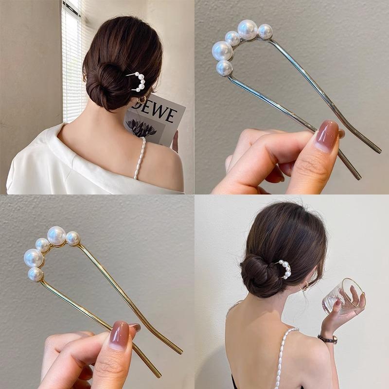 New Metal Vintage U Shape Hairpin Pearls Hair Sticks Long Hair Bun Fixed Hair Clip Wedding Womens Sweet Hair Accessories Hairpin