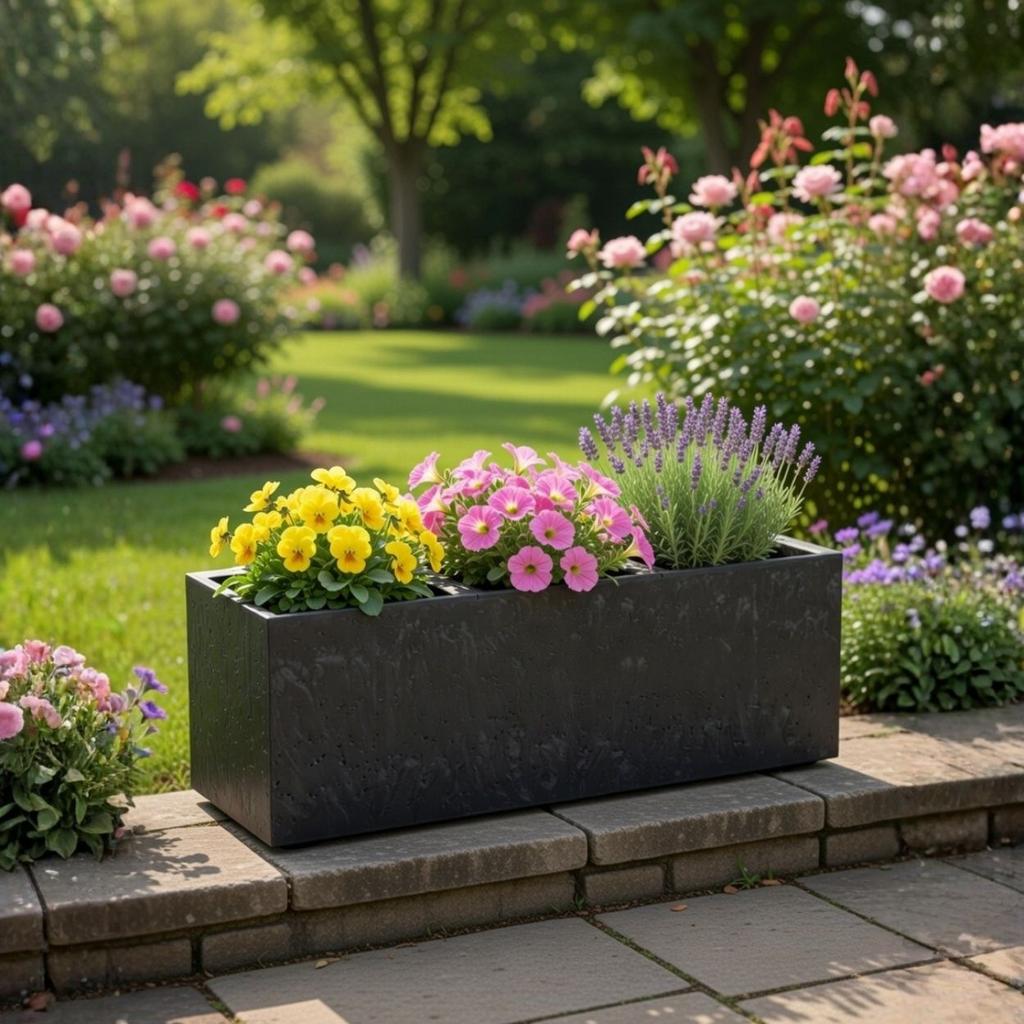 Concrete Planter On Wheels Black Concrete 90X30Xh30 Cm