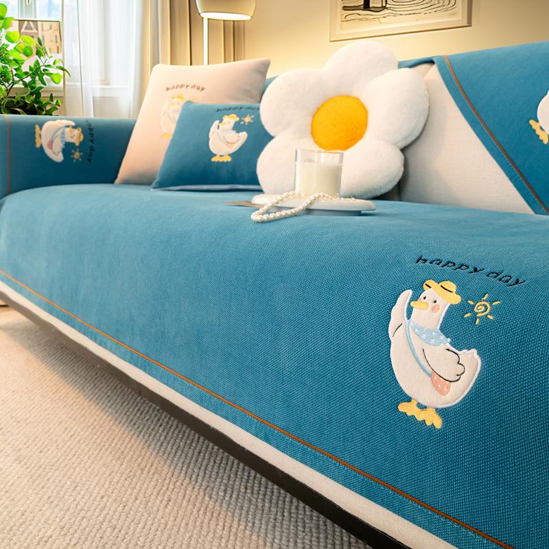 Cartoon Cute Duck Sofa Cushion Universal In All Seasons  New Chenille Sofa Seat Cushion Fixed Non-Slip Cover