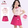 Hellokitty Girls Summer Suit 2025 New Pink Girl Short-Sleeved Skirt Kidsren's Summer Suit Two-Piece Set