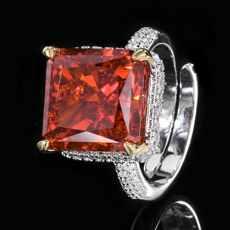 Jewelry Copper Bottom Gold-Plated High Carbon Diamond Ice Flower Square Diamond Copper Inlaid Princess Square Light Luxury Ring Female 12 * 12
