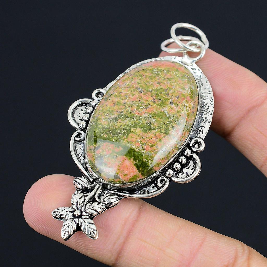 Friendship Day Sale Unakite Stone Flower New Pendant Jewelry 925 Sterling Silver