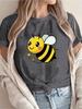 Unisex Cute Bee Graphic T-Shirt - Beige with Black & Yellow Bee Print, Soft Breathable Short Sleeve Crew Neck Tee, Lightweight & Machine Washable,