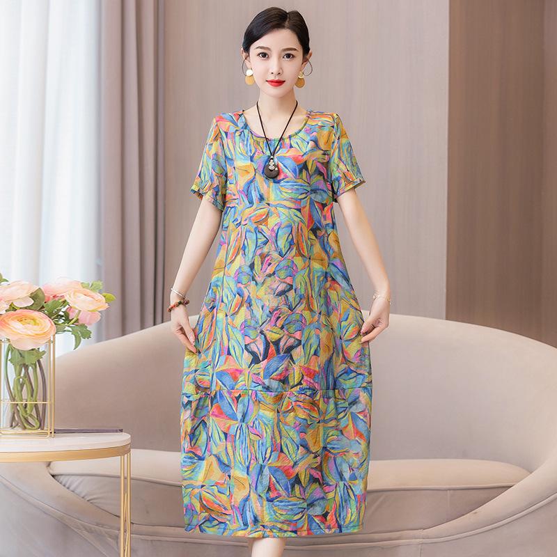 Women's Plus Size Summer Cotton Linen Slimming Midi Dress - Fashionable, Flattering, and Loose Fit