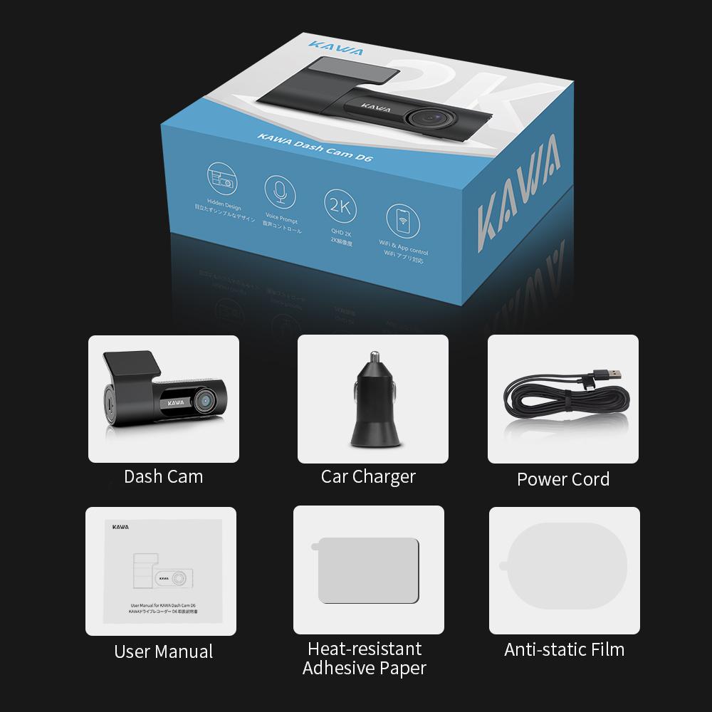

KAWA 2K1440P Dash Cam Front - Smart Voice Control, 360° Rotating Body, 145°Wide Angle, WDR with Super Night Vision, Emergency recording, D6