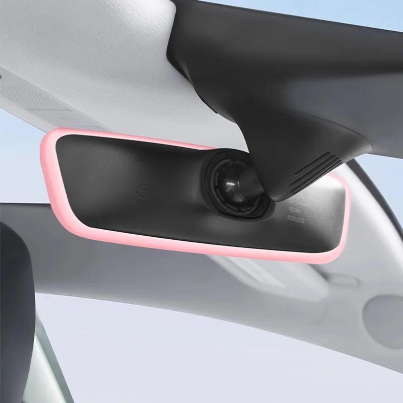 Für Tesla Model 3 Y Neu Rückspiegel Schutzrahmen Innenraumzubehör Rückspiegel Schutz Zierleiste Silikon Gummi Gehäus