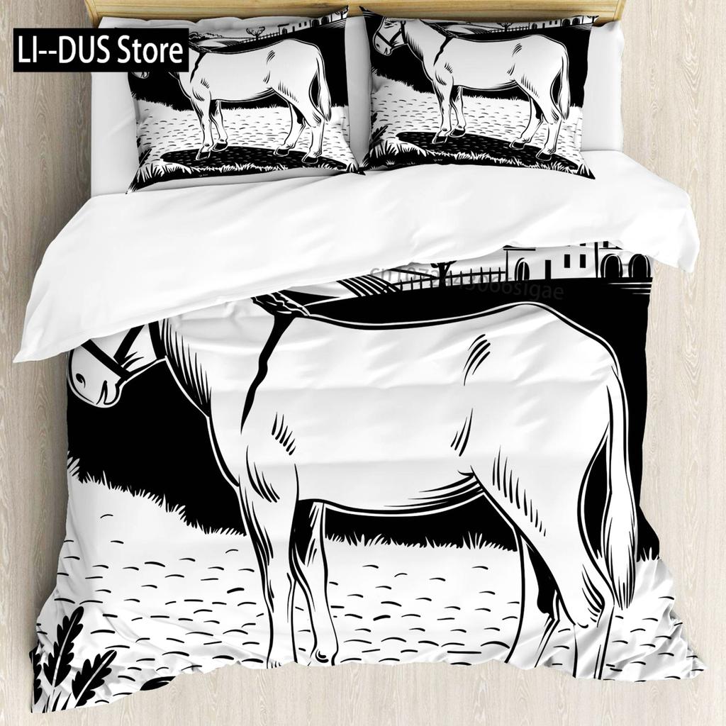 Donkey Duvet Cover Set Cartoon Donkey With HEE Haw Text Funny Domestic Animal Portrait King Size Twin Bedding Set For Kids Teens
