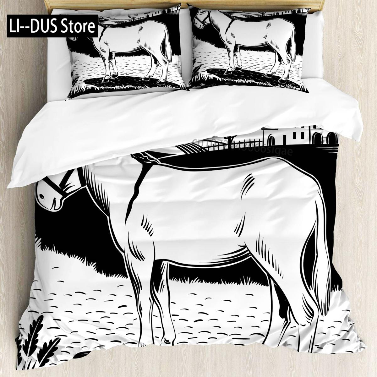 

Donkey Duvet Cover Set Cartoon Donkey With HEE Haw Text Funny Domestic Animal Portrait King Size Twin Bedding Set For Kids Teens EU Single(135*200cm)3pcs
