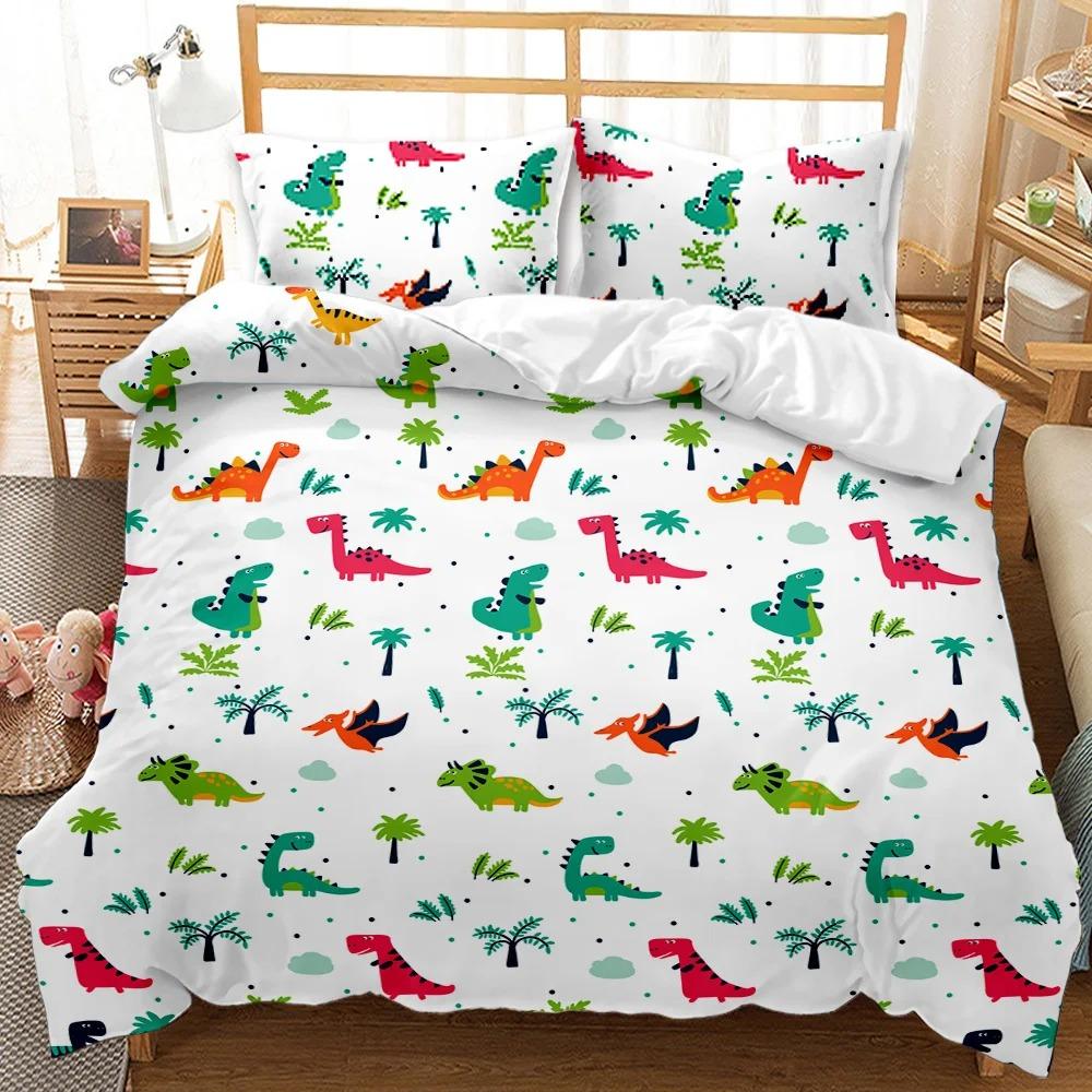 Dinosaur Duvet Cover Collection Tropical Cartoon Dinosaur Twin Bedding Collection For Kids Teens Double Queen King Size Polyester Quilt Cover