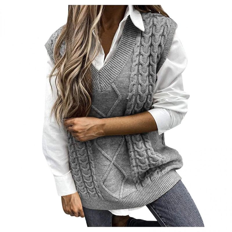 

Vest V-neck Sleeveless Sweater Vest Solid Vest V-neck Sleeveless Sweater Gray M(M)