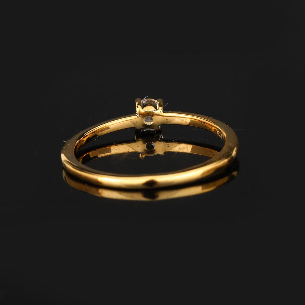 925 Sterling Silver Gold Plated White Topaz Ring Round 3mm Minimal Handmade Fine Jewelry Gift for Her