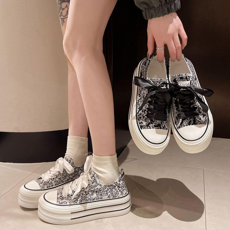 Broken code clearance special canvas shoes women's spring new breathable leisure sports lace-up versatile thick baseplate shoes