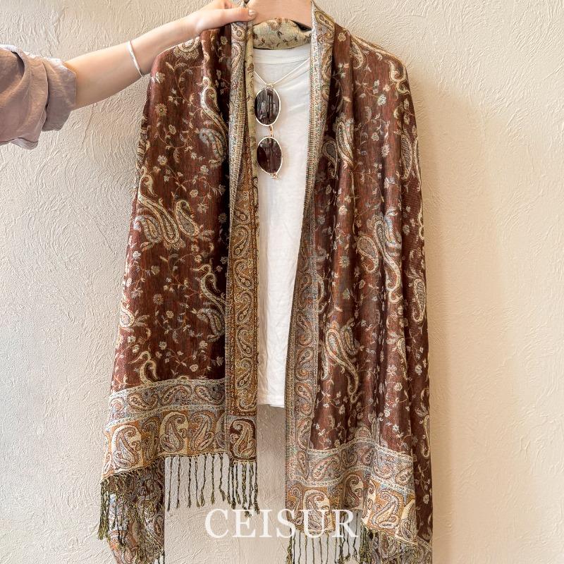 Old money style cashew flower tassel shawl scarf silk scarf easiest for matchfashion scarf