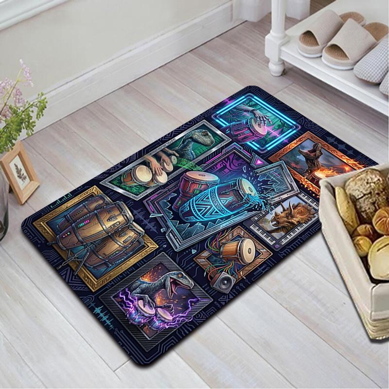 Dinosaur Symphony Pattern Rug Floor Mat for Living Room or Bedroom Soft and Comfortable Carpet a Gift for Birthday and Holiday.