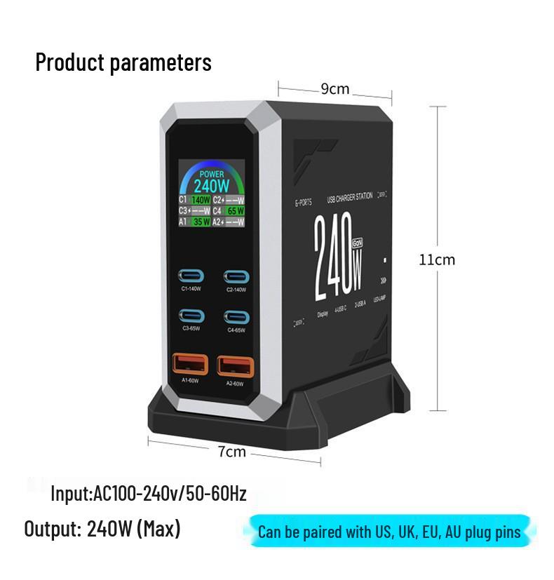 240W GaN Charger: Multi-Port USB Fast Charging Station for Laptops & Phones