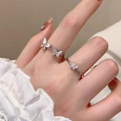 Butterfly Zircon Open Ring, Unique Index Finger Ring, Exquisite Stacked Ring