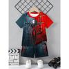 2-piece Boys' Short Sleeved Shorts Set, Casual and Fashionable Style, Fun Spider Pattern, Summer Outdoor Sports Outfit