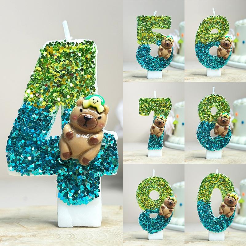 Kawaii Digital Candle Capybara Candle 0-9 Number Birthday Cake Topper Decoration Kapibala Cake Insert for Birthday Baby Shower