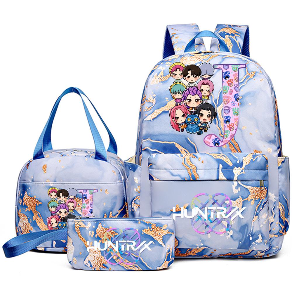 3Pcs/set 26 English Letter K-pop Printed Backpack Handbag Pencil Case for Teenager Student Girl Boy Bookbag Schoolbag Women Large Capacity Travel Bag