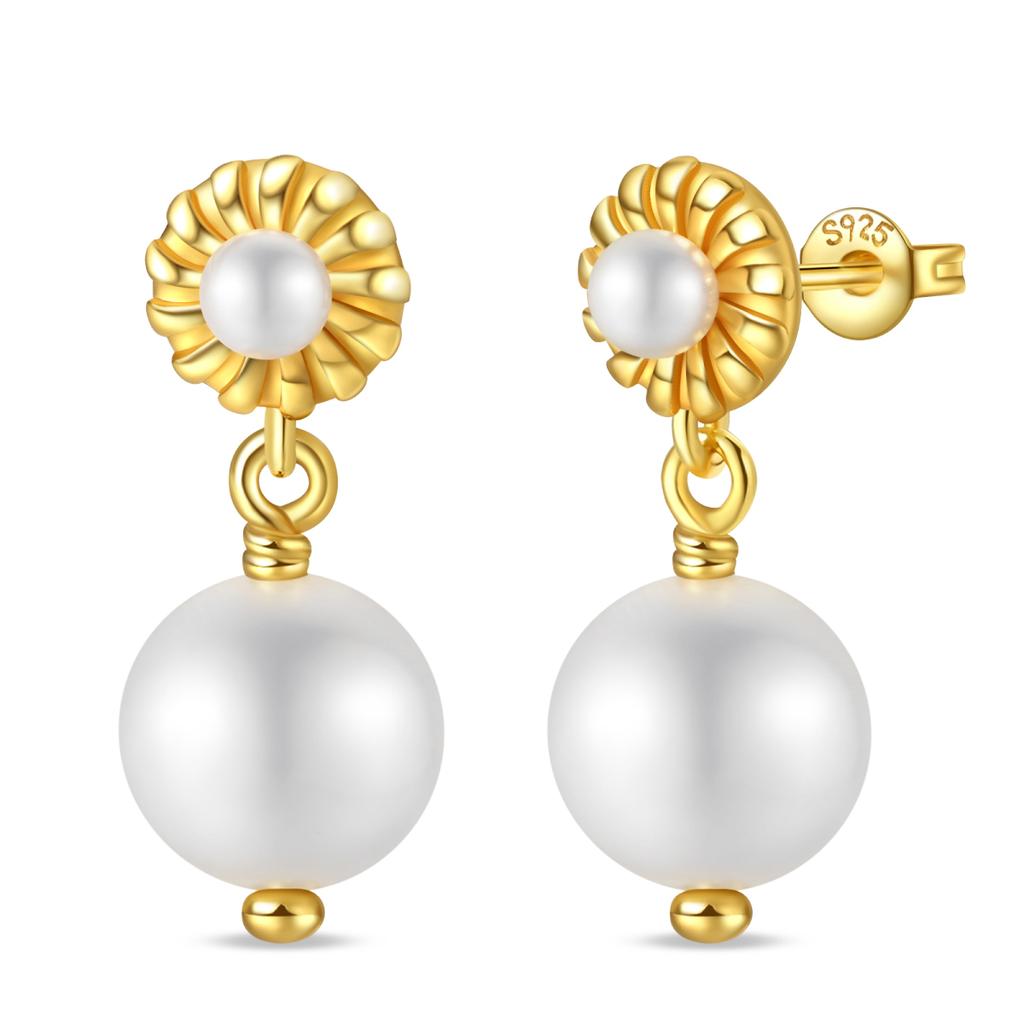 Pearl Sweet Gold-colored Earrings for Women Girls Trendy Fashion Jewelry High Quality Dainty Elegant Gift