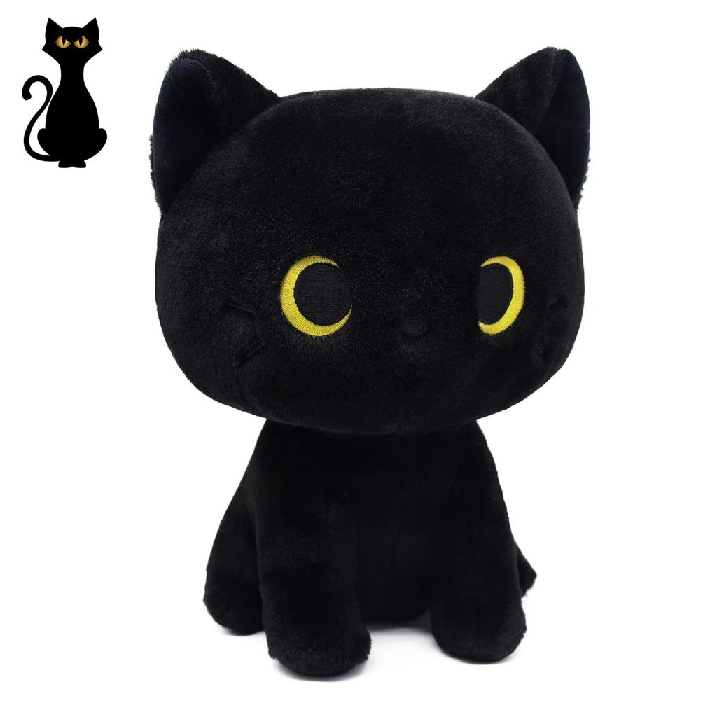 Kawaii Black Cat Plush Toy Halloween Stuffed Animal Pillow Black Cat Plush Doll Baby Toys Plushie Christmas Gift For Kids Girls