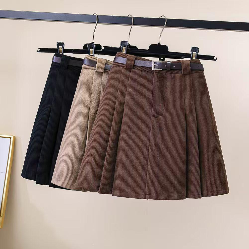 Corduroy Pleated High-Waisted Bodycon Mini Skirt - 2025 Autumn/Winter Collection