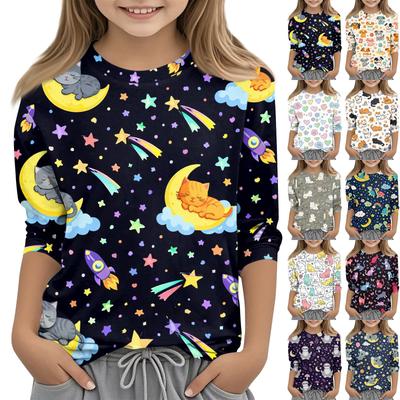 Children's Printed Round Neck Seven Quarter Sleeve Casual T-shirt