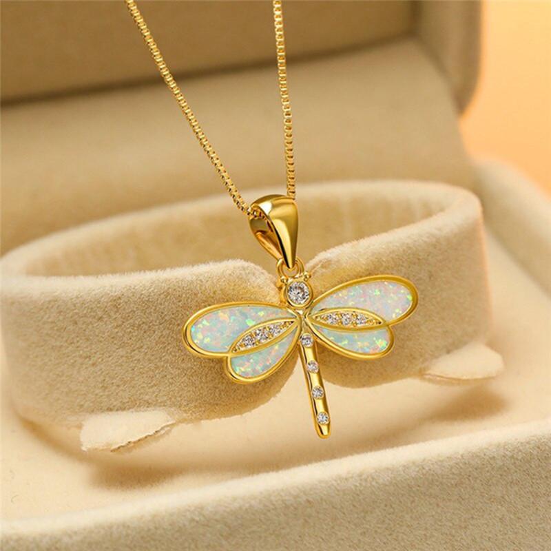 New Dragonfly Opal Pendant Necklace for Women