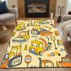 Cute Construction Vehicles Pattern Patterned Carpet, Non Slip Mat Suitable for Living Room and Bedroom Sofas