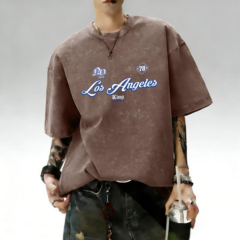 

Los Angeles King Letter Creative Printing Summer Washed T-Shirt Men Trendy Loose Clothing Cotton Soft T Shirt Casual O-Neck Top S