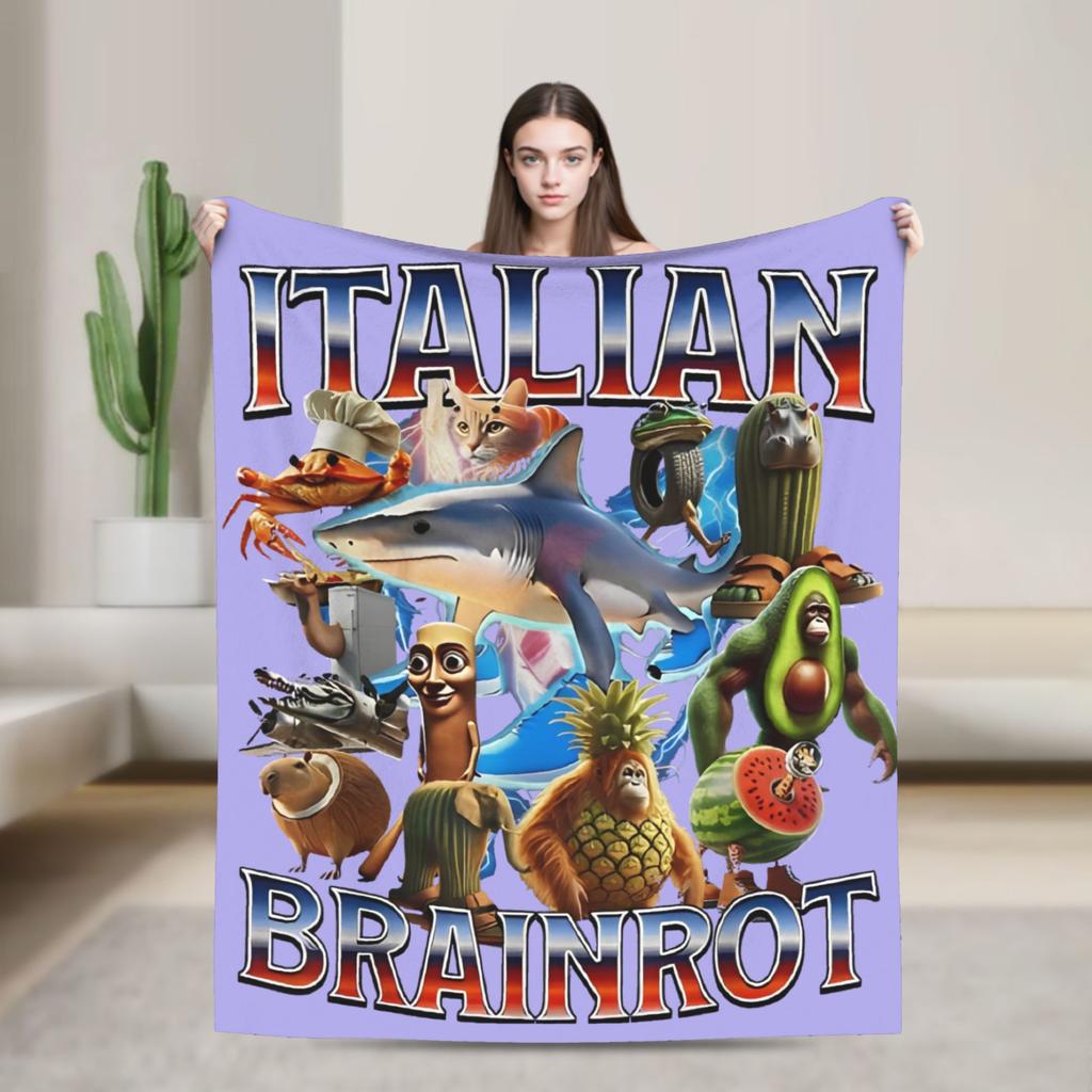 Italian Brainrot Tralalelo Tralala Tung Tung Tung Sahur Meme Fleece Blanket Throw Blanket for Bed Sofa Couch Plush Thin Quilt
