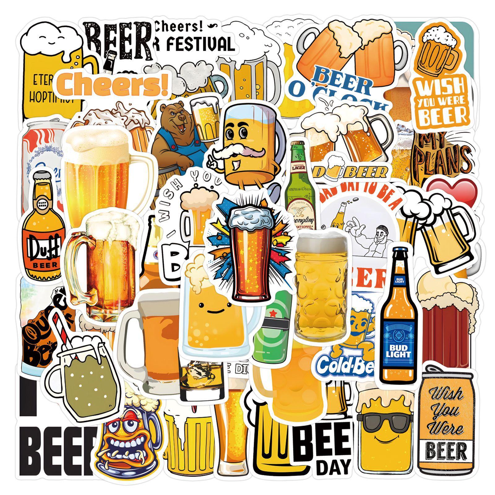Car Beautiful Stickers Unisex Kids 55 New Beer Beer Doodle Stickers Scooter Suitcase Water Cup Cartoon Stickers