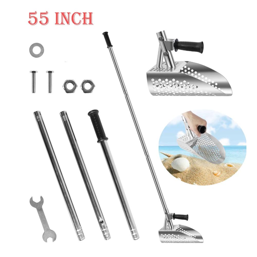 Pelle à Sable Chasse au Trésor de Plage 55 pouces Pelle à Sable Détection de Métaux avec Manche Long Amovible Pelle Détecteur Portative Antirouille