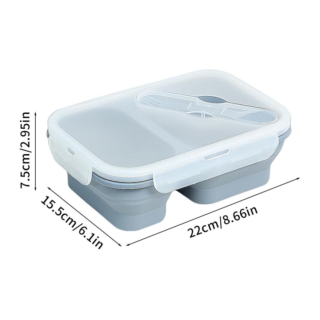 Silicone Lunch Box 2 Compartments Foldable Leak-Proof Bowl 1100ml Lunch Food Containers with Lid and Utensil for Work School