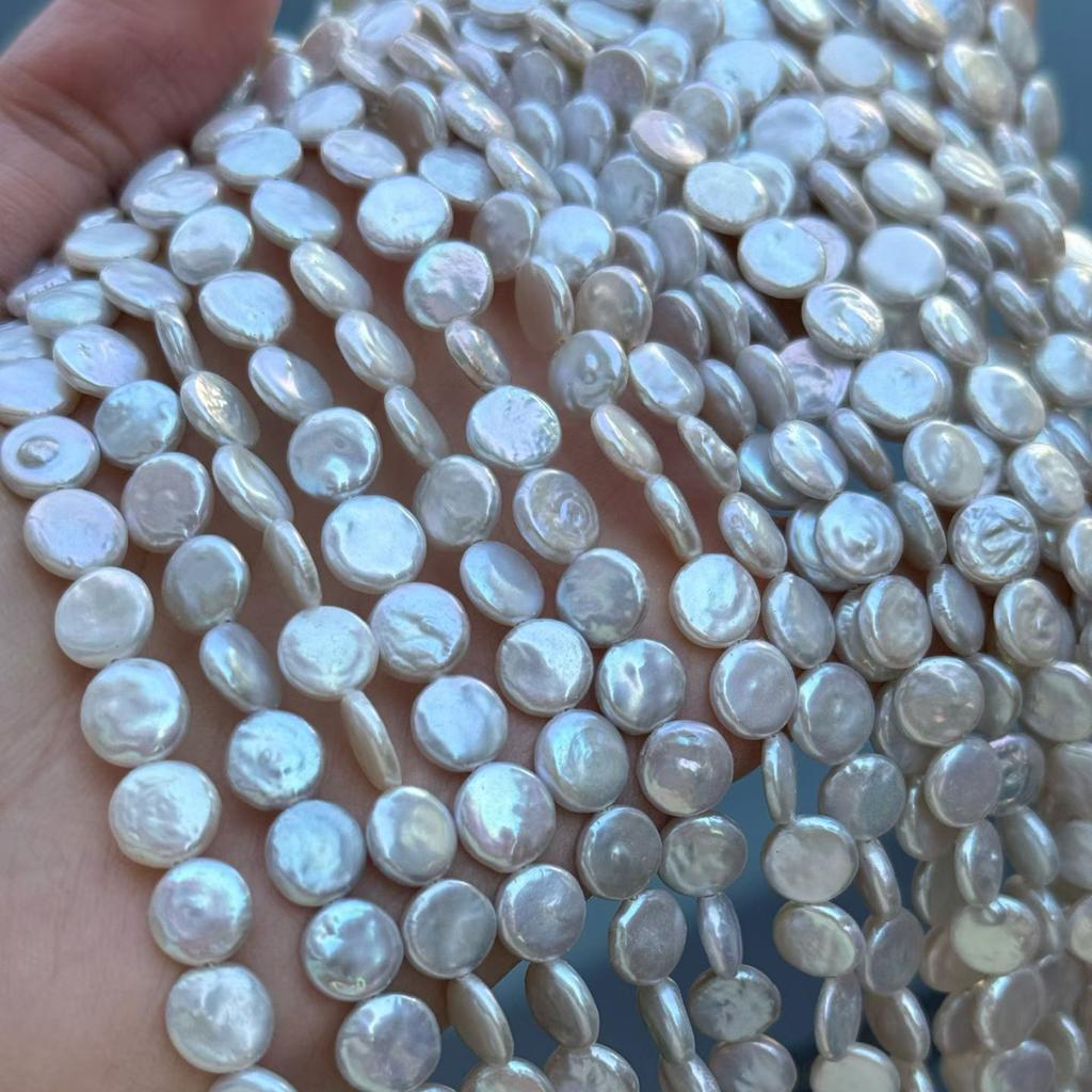1String, White Natural Freshwater Pearls, Handmade Button Pearl Beads for Jewelry Making DIY Crafts (Beads 8-9mm, Length 36cm)