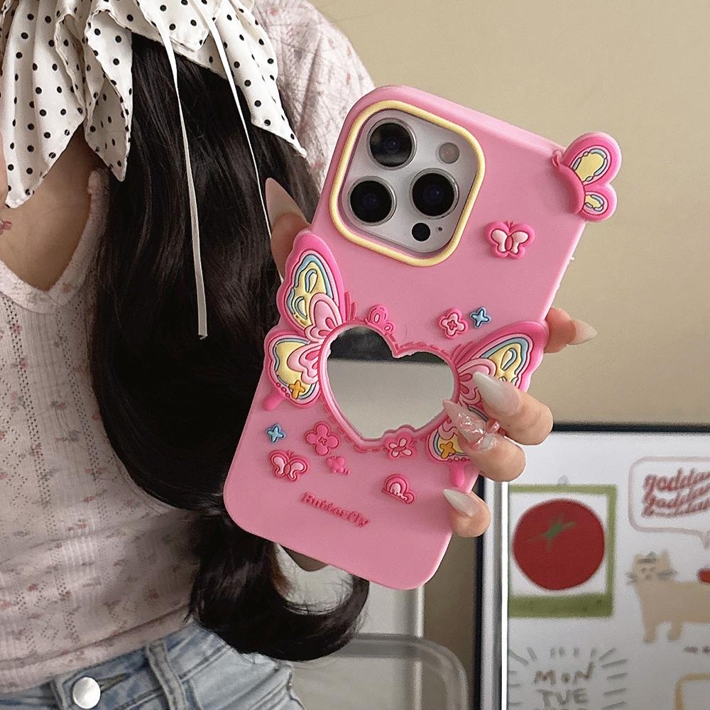 

For iPhone 15 Pro Silicone Case Cute Butterfly Mirror Design Shockproof Phone Back Cover A
