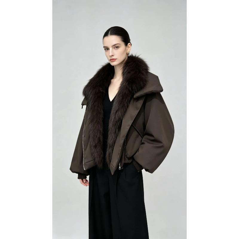 Giacca Invernale Donna Taglia L Collo in Vera Pelliccia di Volpe Giacca Imbottita Larga Calda Parka Cappotti in Piuma