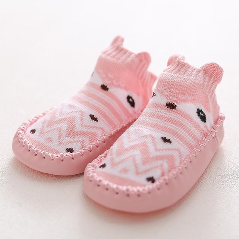 Children's Cartoon Fox Non-Slip Leather Toddler Socks Shoes
