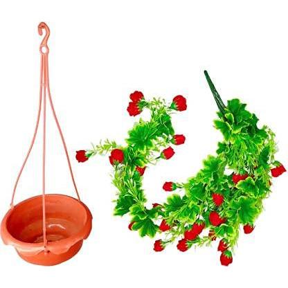 @ Artificial Hanging Flower With Pot Red Rose Pack Of 2 UKZQ462 50%off