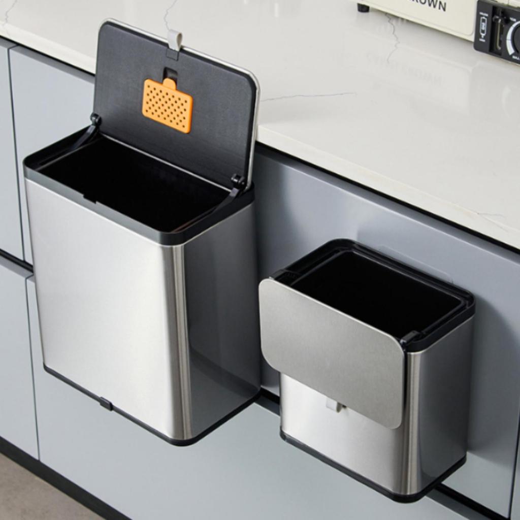 Stainless Steel Trash Bin Sliding Lid Household Storage No-Mark Sticker