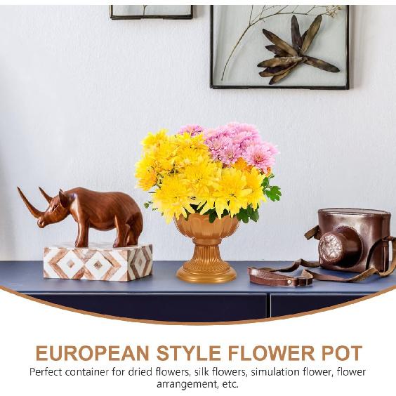 Amosfun 2Pcs Small Urn Planter Golden PVC Urn Planter Pot Stand for Wedding Anniversary Party Home Indoor Outdoor Decoration 6.49 X 6.49 X 5.90 Inch