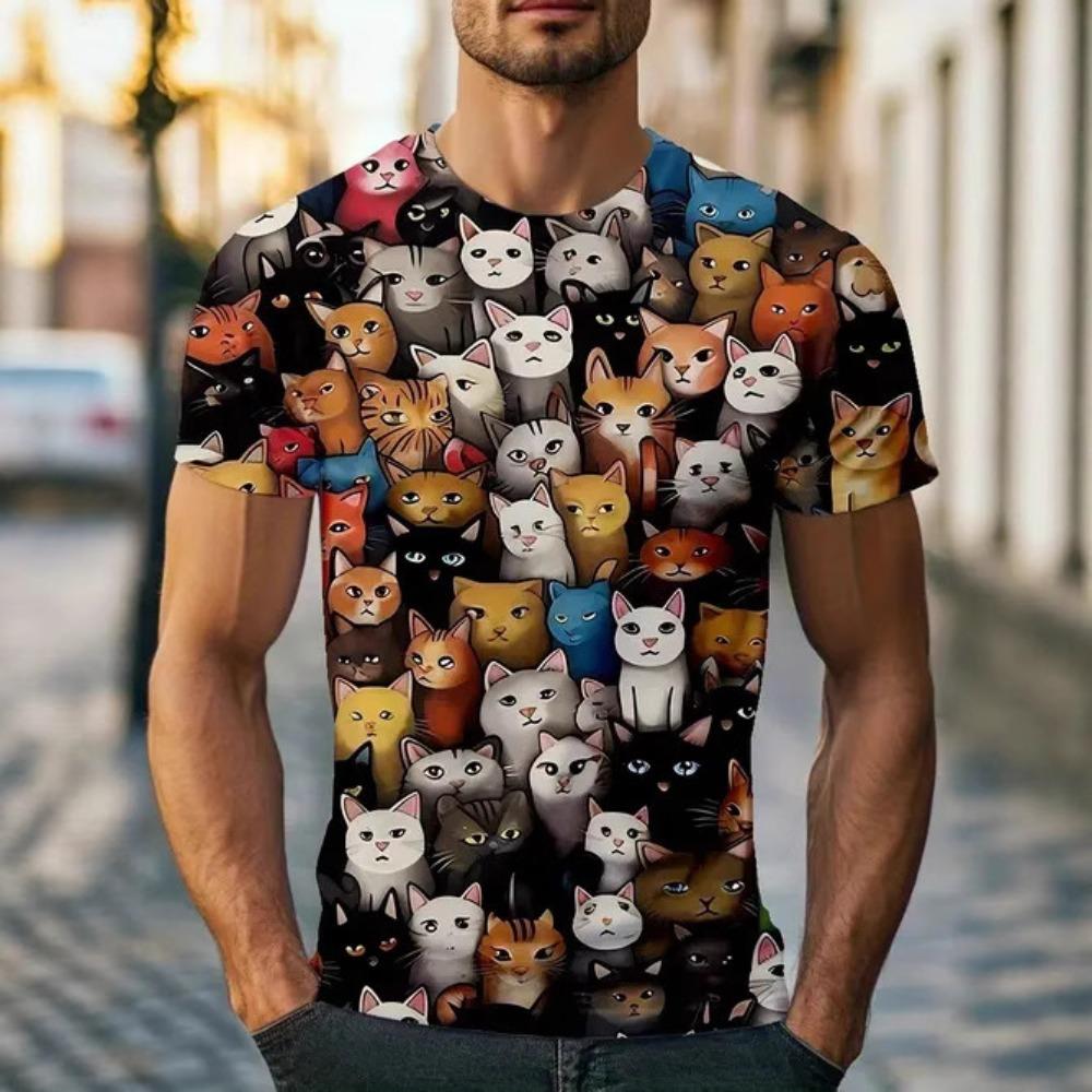 Minimalist Animal 3D Digital Printed Men's Casual and Fashionable Round Neck Short Sleeved T-shirt