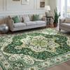 Vintage Green Persian Floral Area Rug Non Slip Washable Large Floor Mat for Living Room Farmhouse Home Decor
