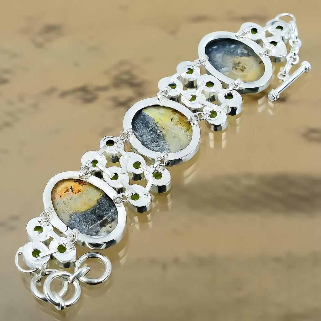Geschenk für Sie Natürlicher Bumble Bee Jaspis Kette Verstellbares Armband 925 Silber