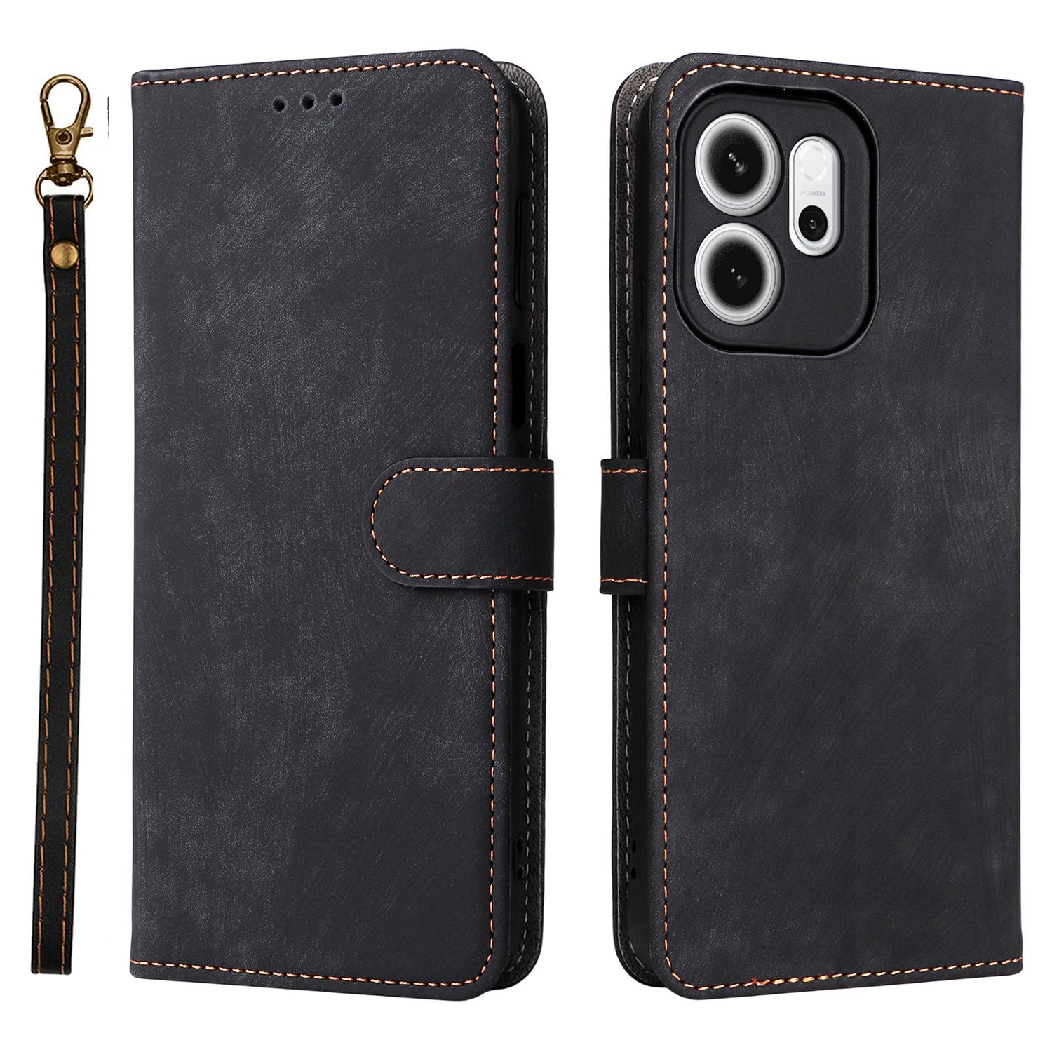 

For Oppo Reno14 F 5G Case Wallet RFID Blocking PU Leather Phone Cover Stand with Strap Black