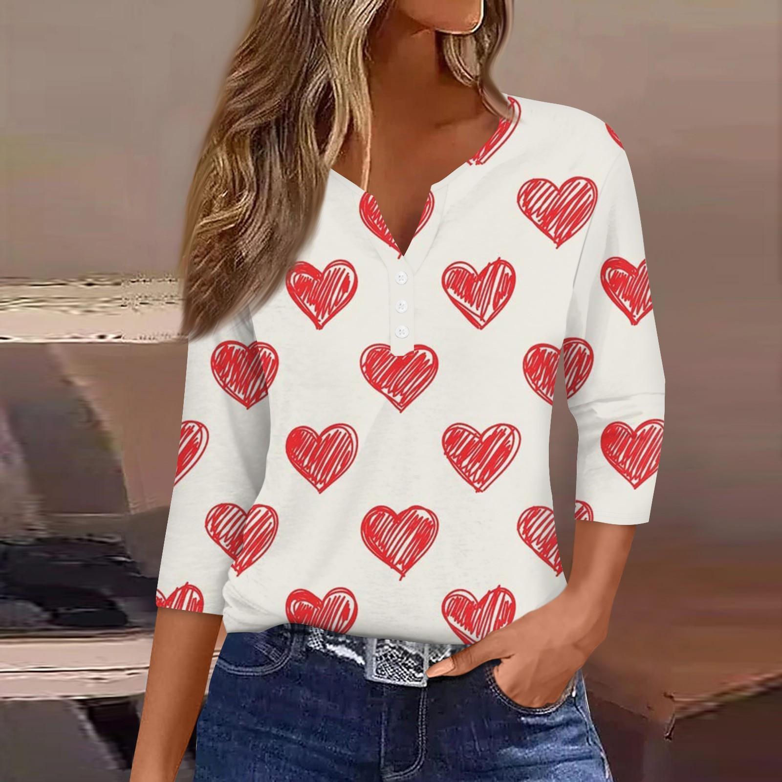 

Жен. Футболка Футболка С принтом Пуговицы Рукав 3/4 Повседневные Выходные Мода Классический V-образный вырез Обычный Топ XXL горячий розовый