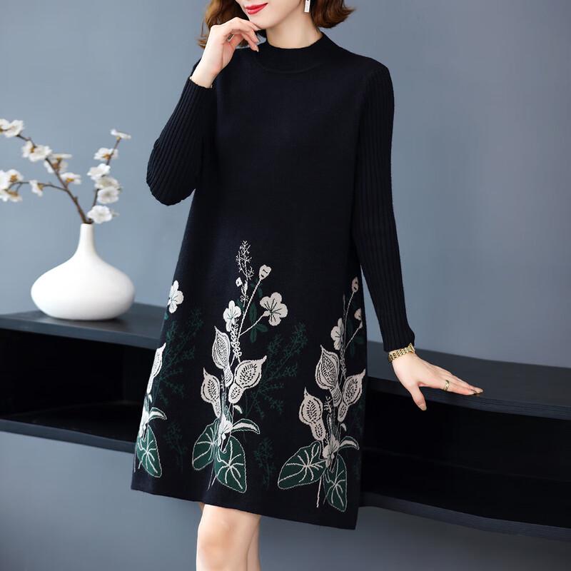 

Mom s Stylish Spring Jacquard Knit Mid-Length Dress 3XL
