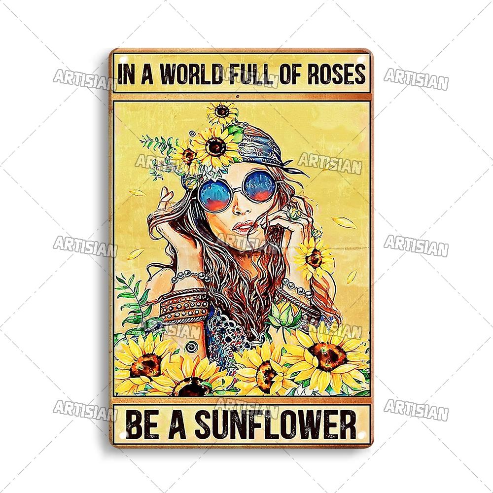 Artisian Gypsy Metal Plate Hippie Tin Plaque GIRL SUNFLOWER Decorative Sign Wall Decor Garage Bar Pub Club Hotel Kitchen Home