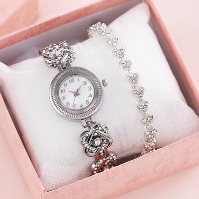 2PCS Luxury Watch Women Bracelet Rhinestone Fashion Wristwatch Casual Elegant Ladies Gold Sliver Watches Bracelet Set Clock Gift