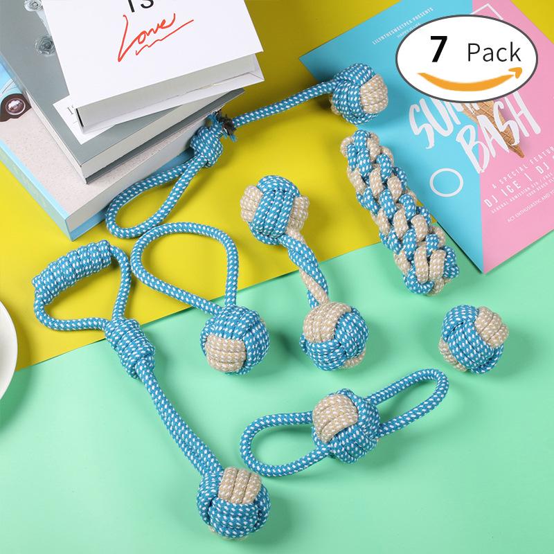Durable Cotton Rope Pet Toy Set: Teething & Knotted Ball Toys for Cats and Dogs